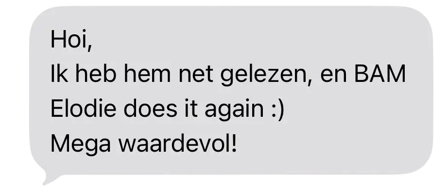 Feedback deelnemer over schrijfcoaching Elodie Kona